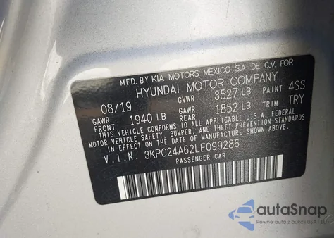 2020 Hyundai Accent Se из США, поврежденный, VIN 3KPC24A62LE099286